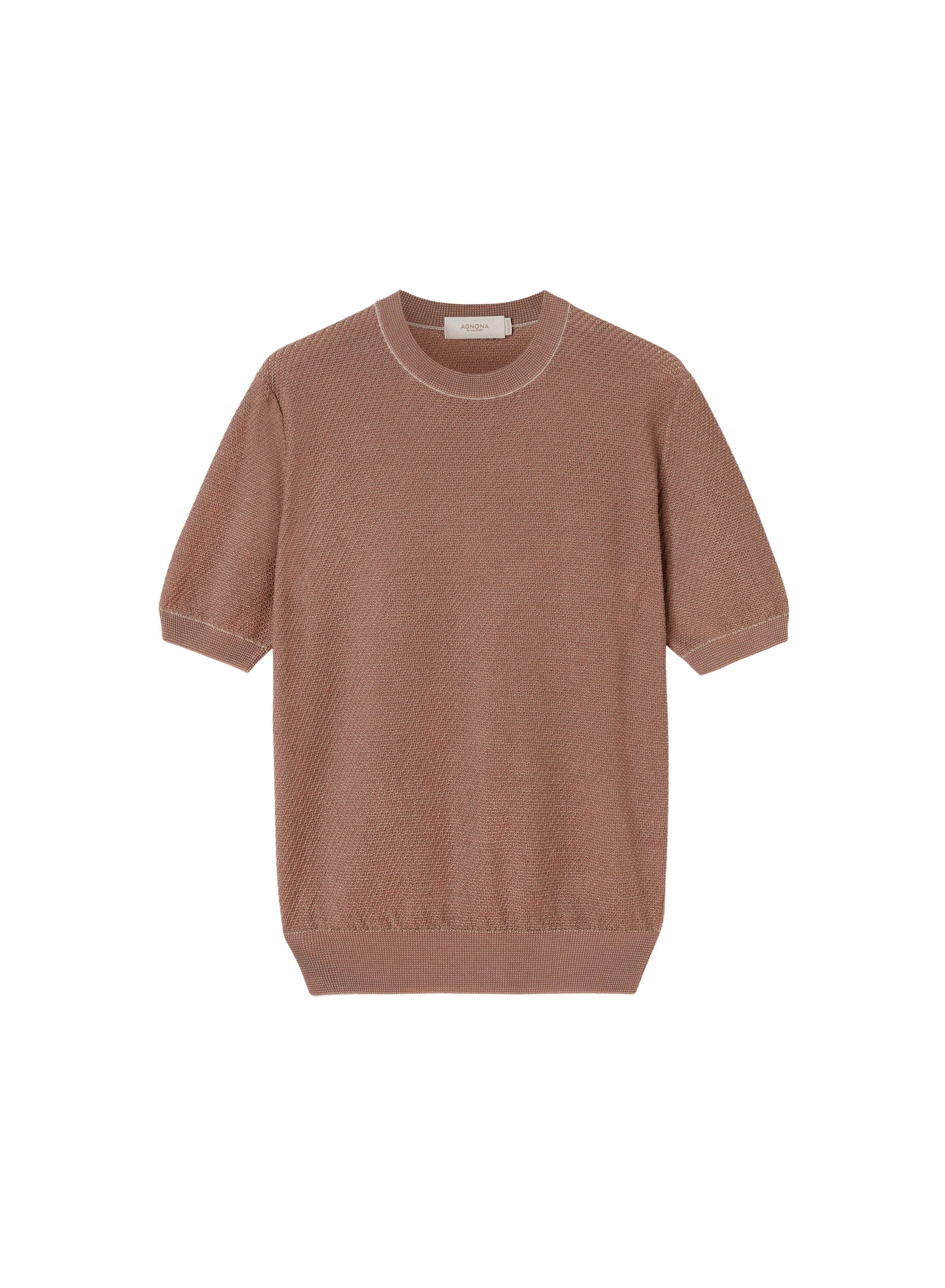 Stone, Linen & Siena_1QTY // T-shirt à motif géométrique et surpiqûres en soie mélangée - Stone, Linen & Siena