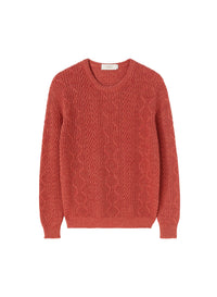 Coral_6QTY // Pull à losanges ajourés et côtes verticales en lin - Coral