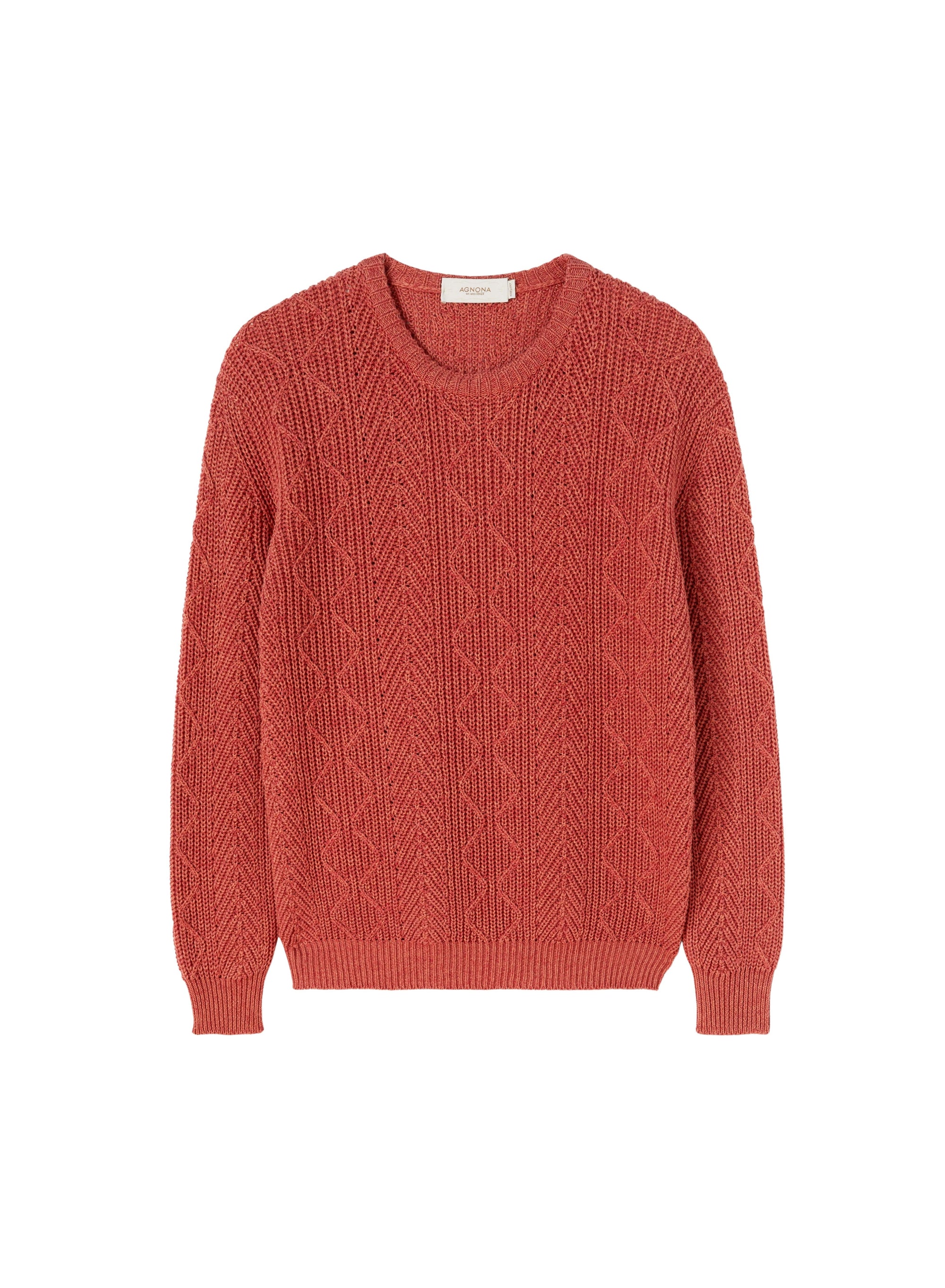 Coral_6QTY // Pull à losanges ajourés et côtes verticales en lin - Coral