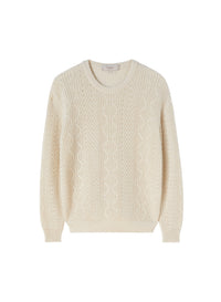 Chalk_1QTY // Pull à losanges ajourés et côtes verticales en lin - Chalk