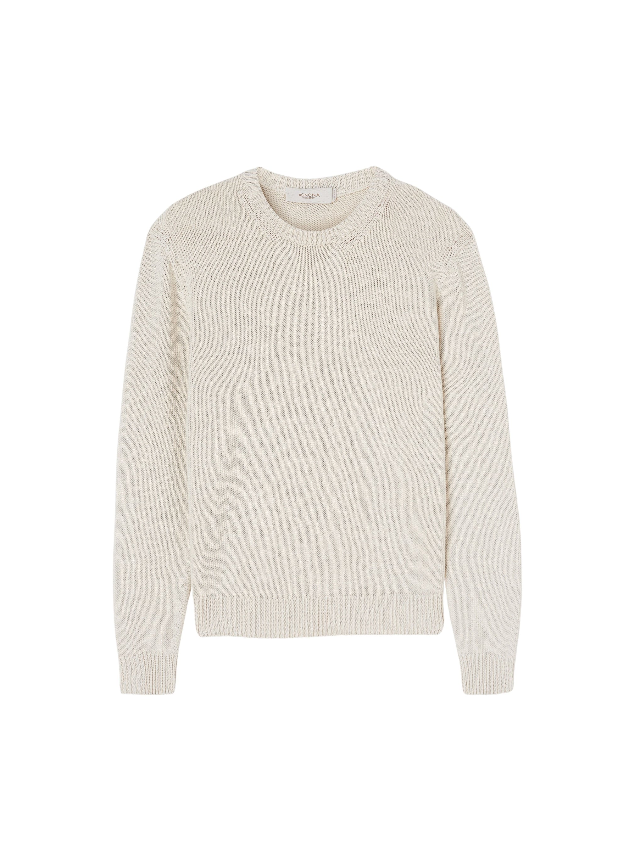 Chalk_2QTY // Pull col rond à finitions côtelées en lin - Chalk