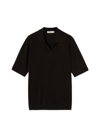 Black_3QTY // Polo fine à bords-côtes en soie - Black