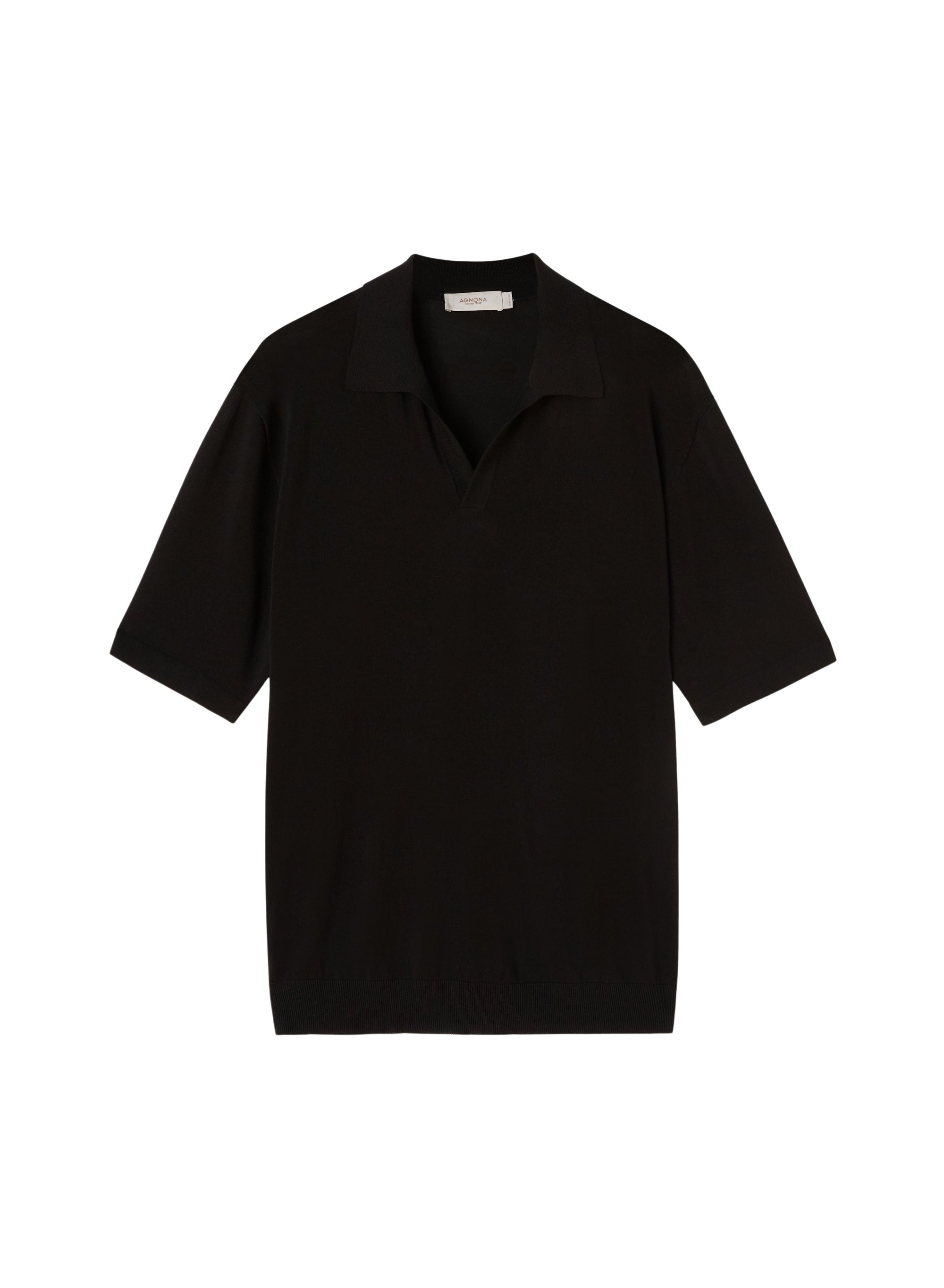 Black_3QTY // Polo fine à bords-côtes en soie - Black