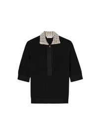 Black_1QTY // Pull polo col crocheté en soie - Black