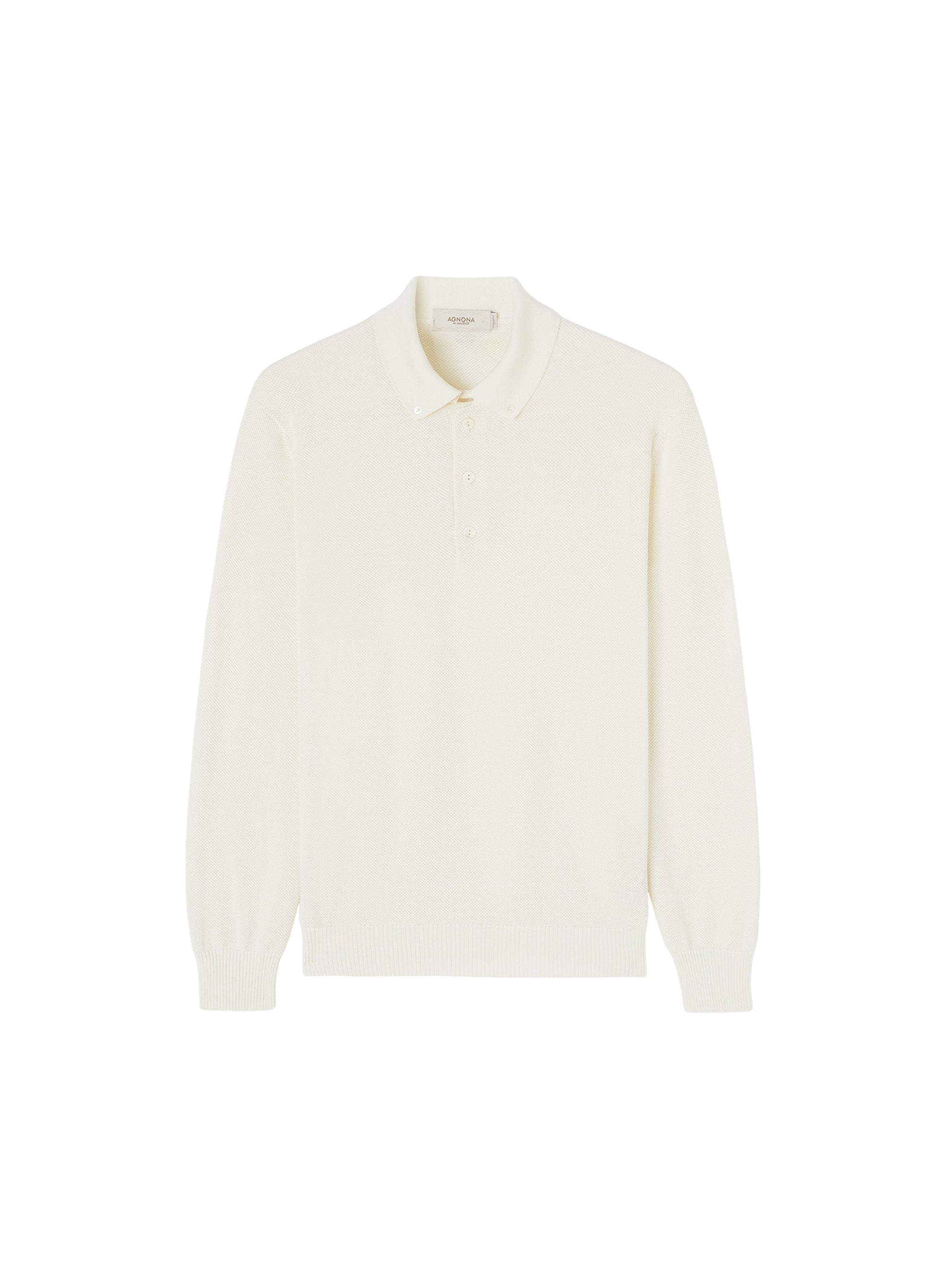 White_5QTY // Polo texturé à manches longues en soie - White