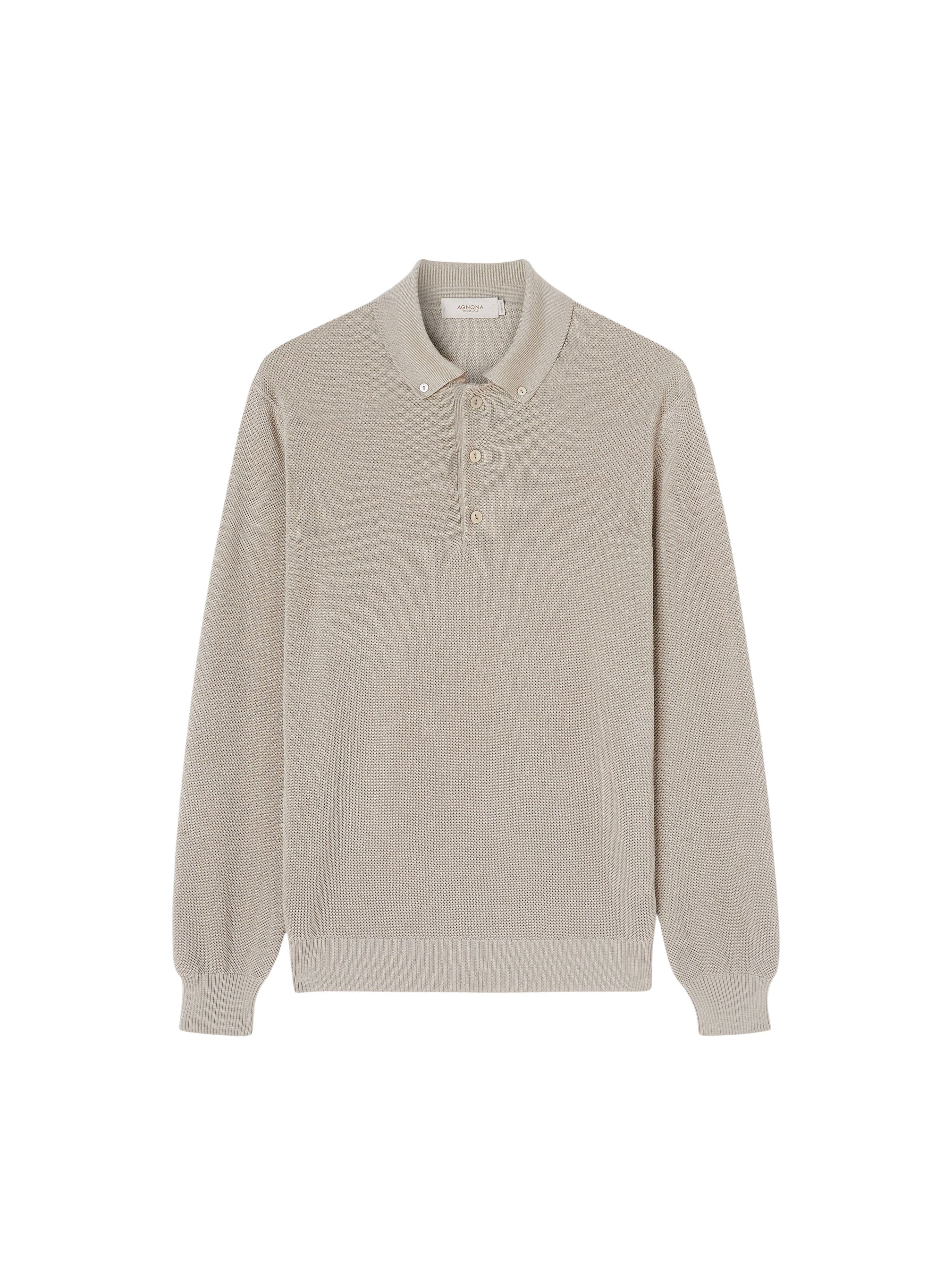 Stone_1QTY // Polo texturé à manches longues en soie - Stone