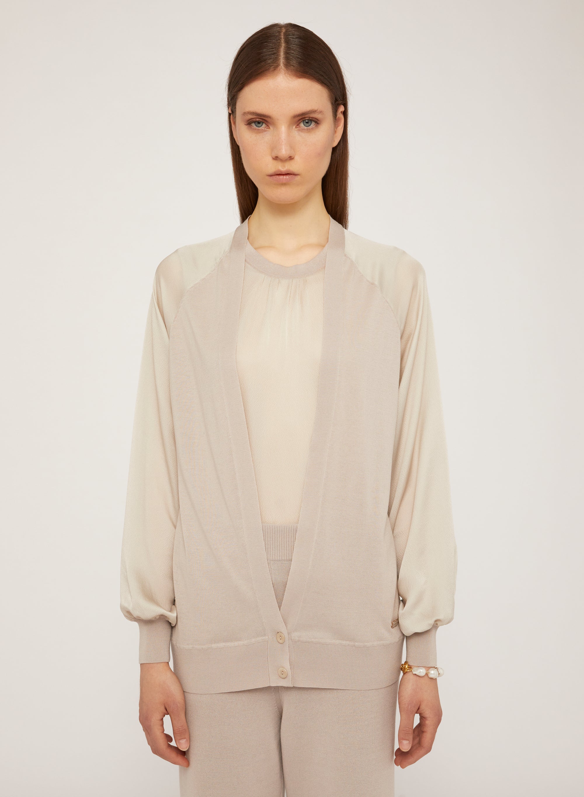 Sand_1QTY // Cardigan ample à manches raglan en soie - Sand