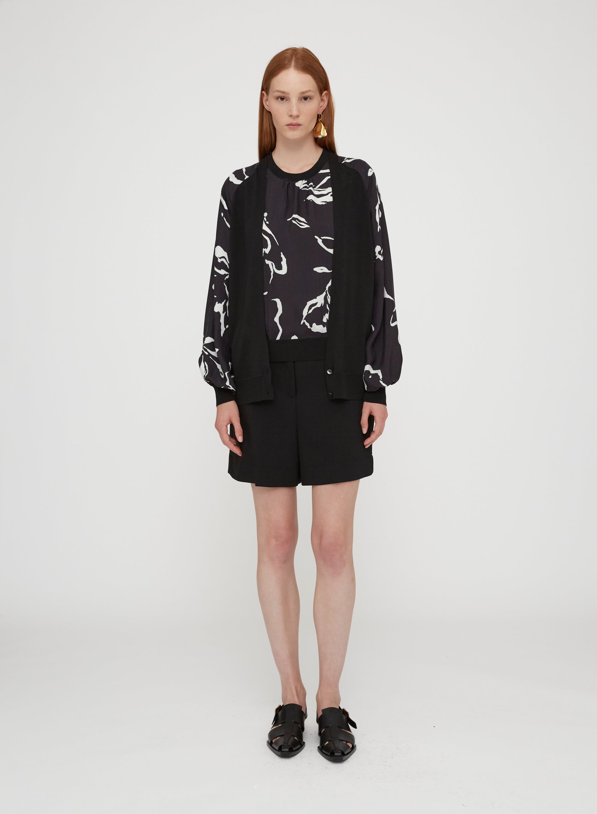 Black_1QTY // Cardigan à motif fleuri en soie - Black