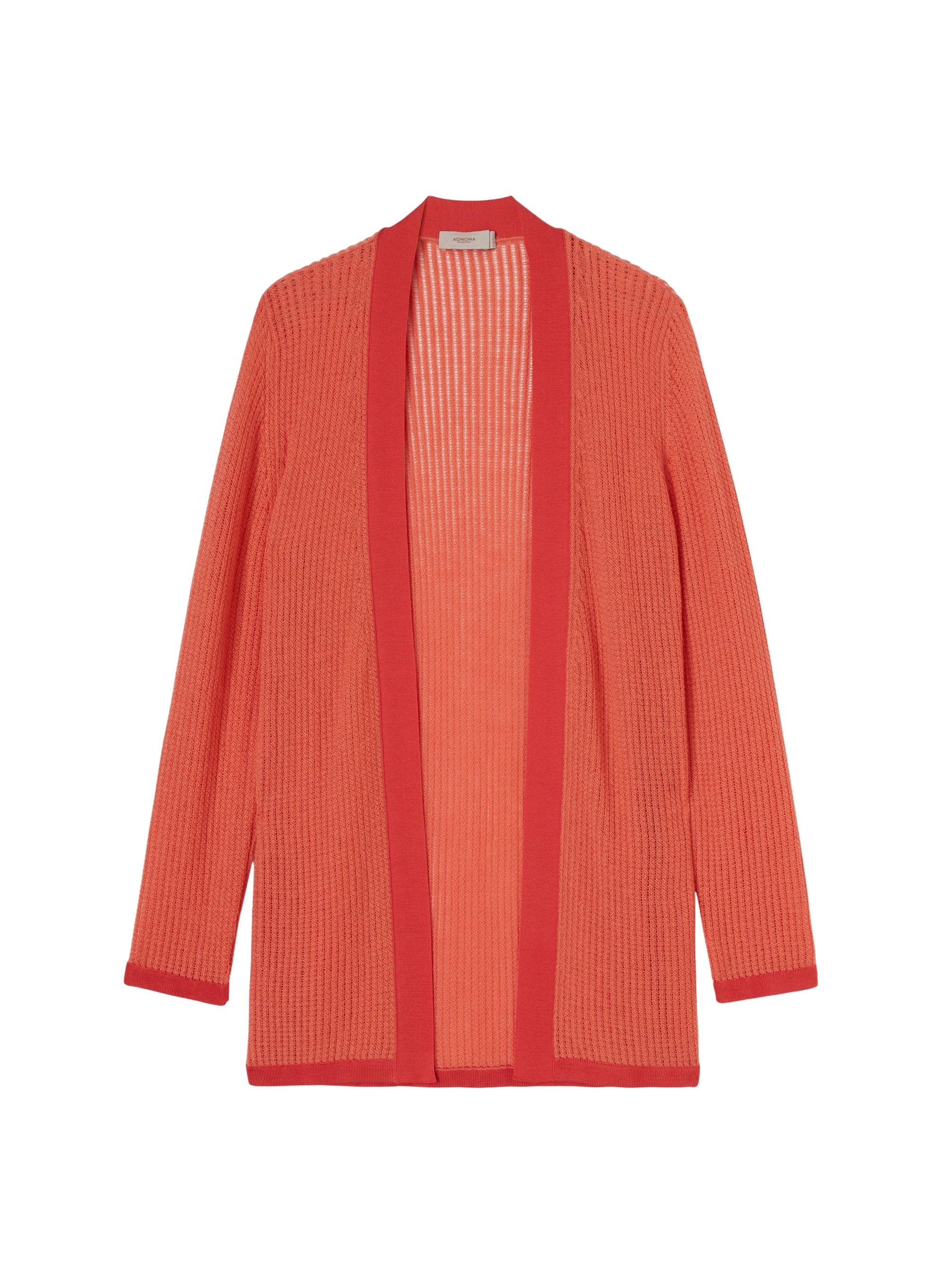 Coral_1QTY // Cardigan ajouré à motif côtelé en laine - Coral