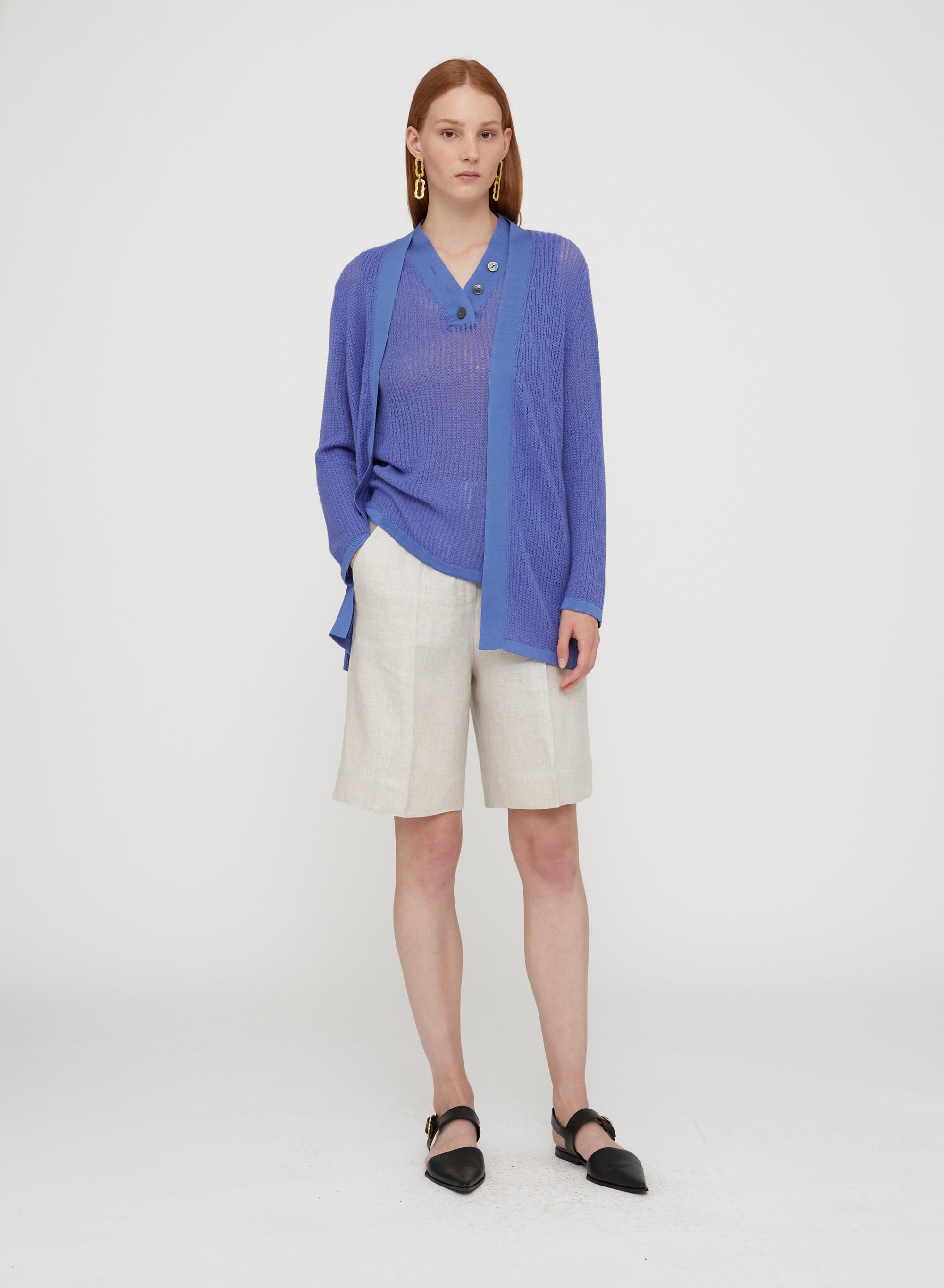 Pervinca_3QTY // Cardigan ajouré à motif côtelé en laine - Pervinca