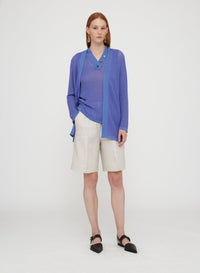 Openwork cardigan with ribbed pattern in wool - Coral