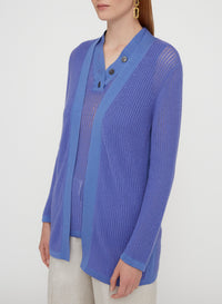 Openwork cardigan with ribbed pattern in wool - Coral