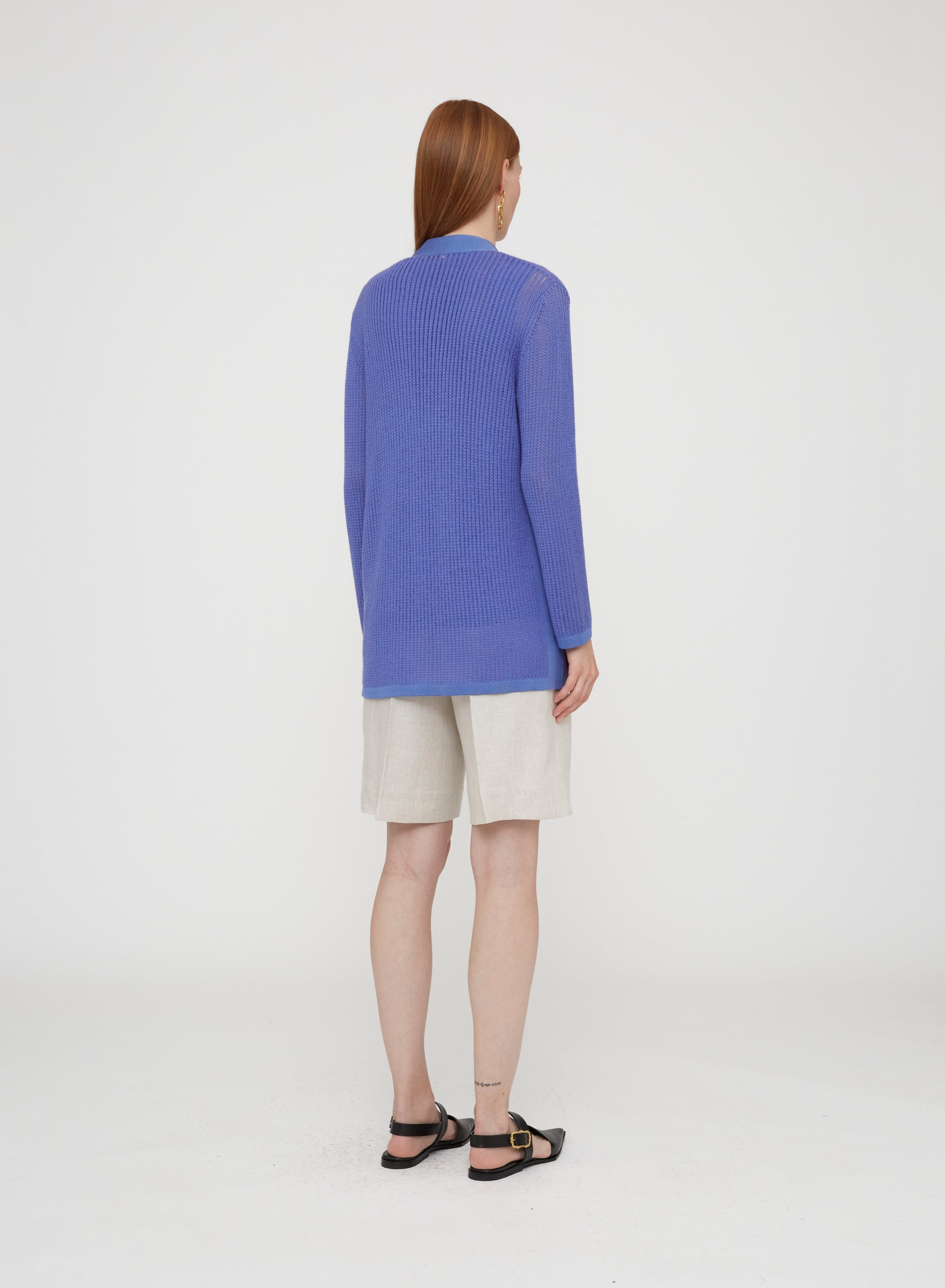 Openwork cardigan with ribbed pattern in wool - Coral