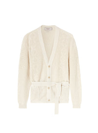 Chalk_6QTY // Cardigan à motifs torsadés en lin - Chalk