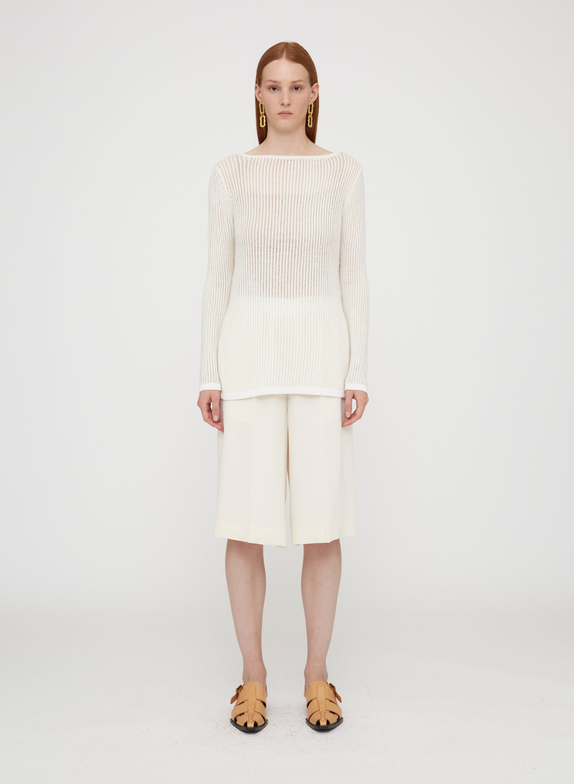 White_2QTY // Pull à fentes latérales ajourée en laine - White