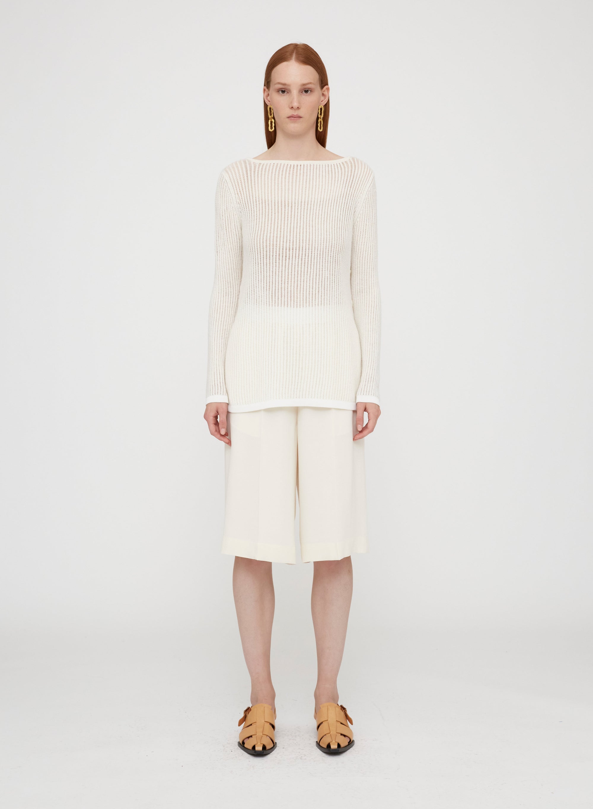 Pull à fentes latérales ajourée en laine - Romeo