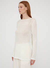 White_2QTY // Pull à fentes latérales ajourée en laine - White