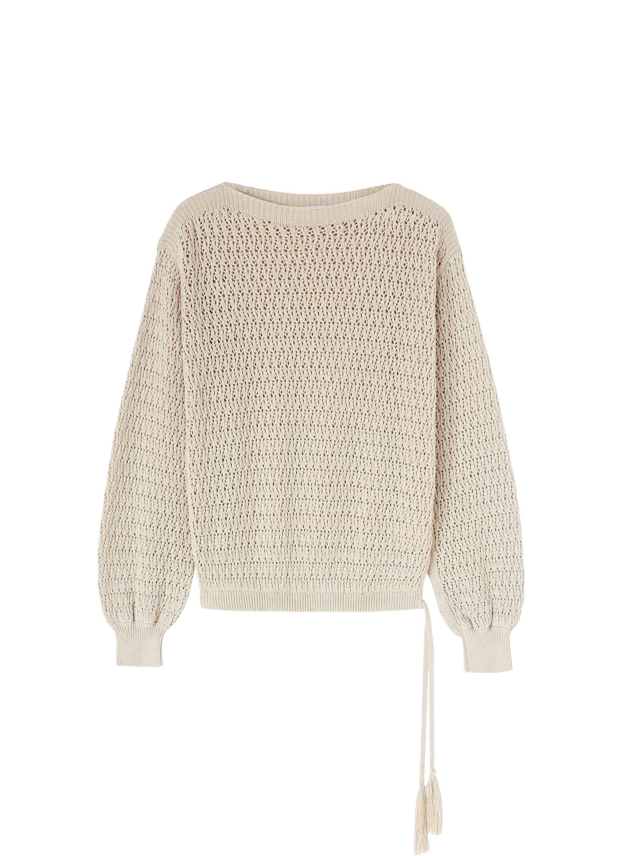 Openwork jumper with decorative wool tassels - Stone