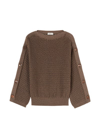 Openwork jumper with buttons on silk sleeves - Linen