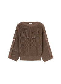 Linen_2QTY // Pull ajourée à boutons sur manches en soie - Linen