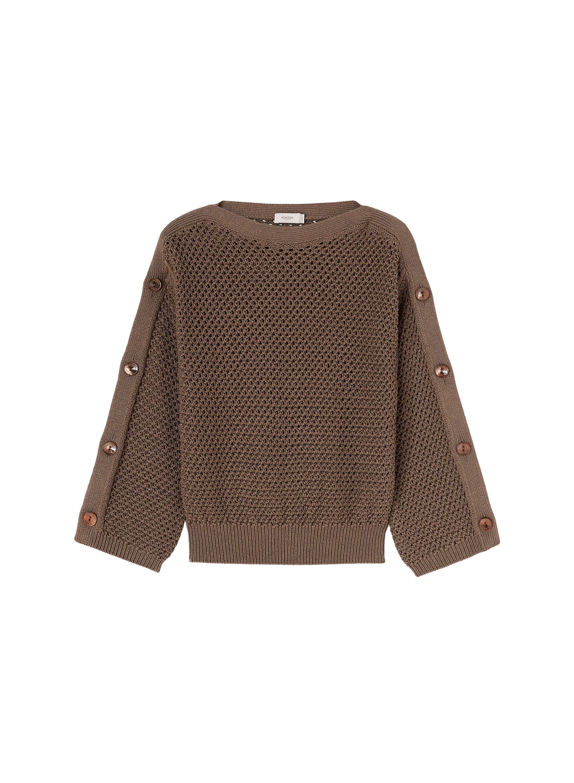 Linen_2QTY // Pull ajourée à boutons sur manches en soie - Linen