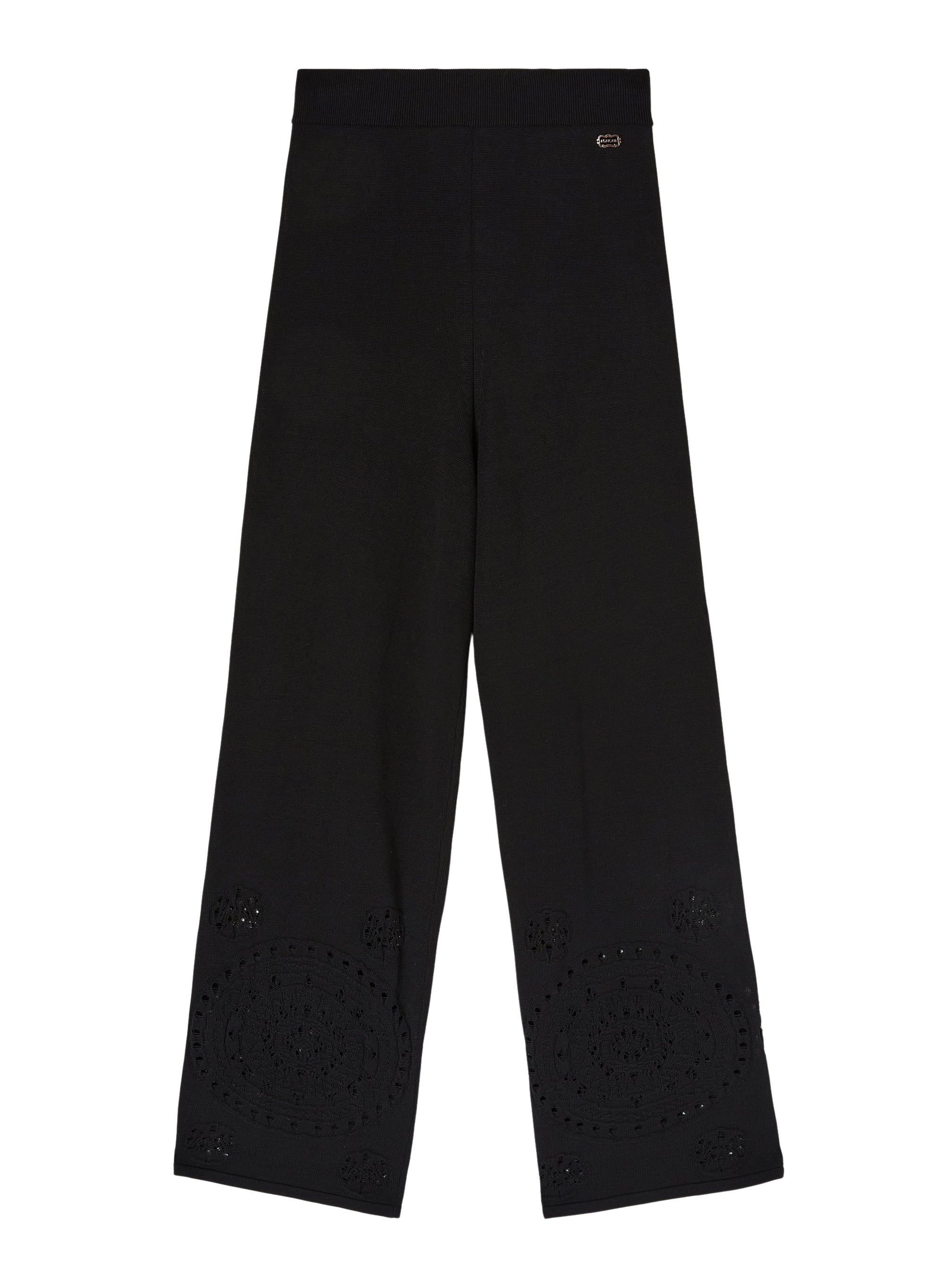 Black_3QTY // Pantalon large à ourlets ajourés en soie - Black