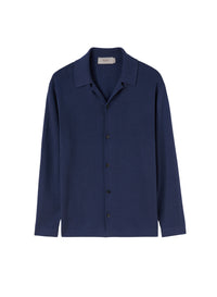 Indigo_3QTY // Chemise col polo à détails côtelés en lin - Indigo