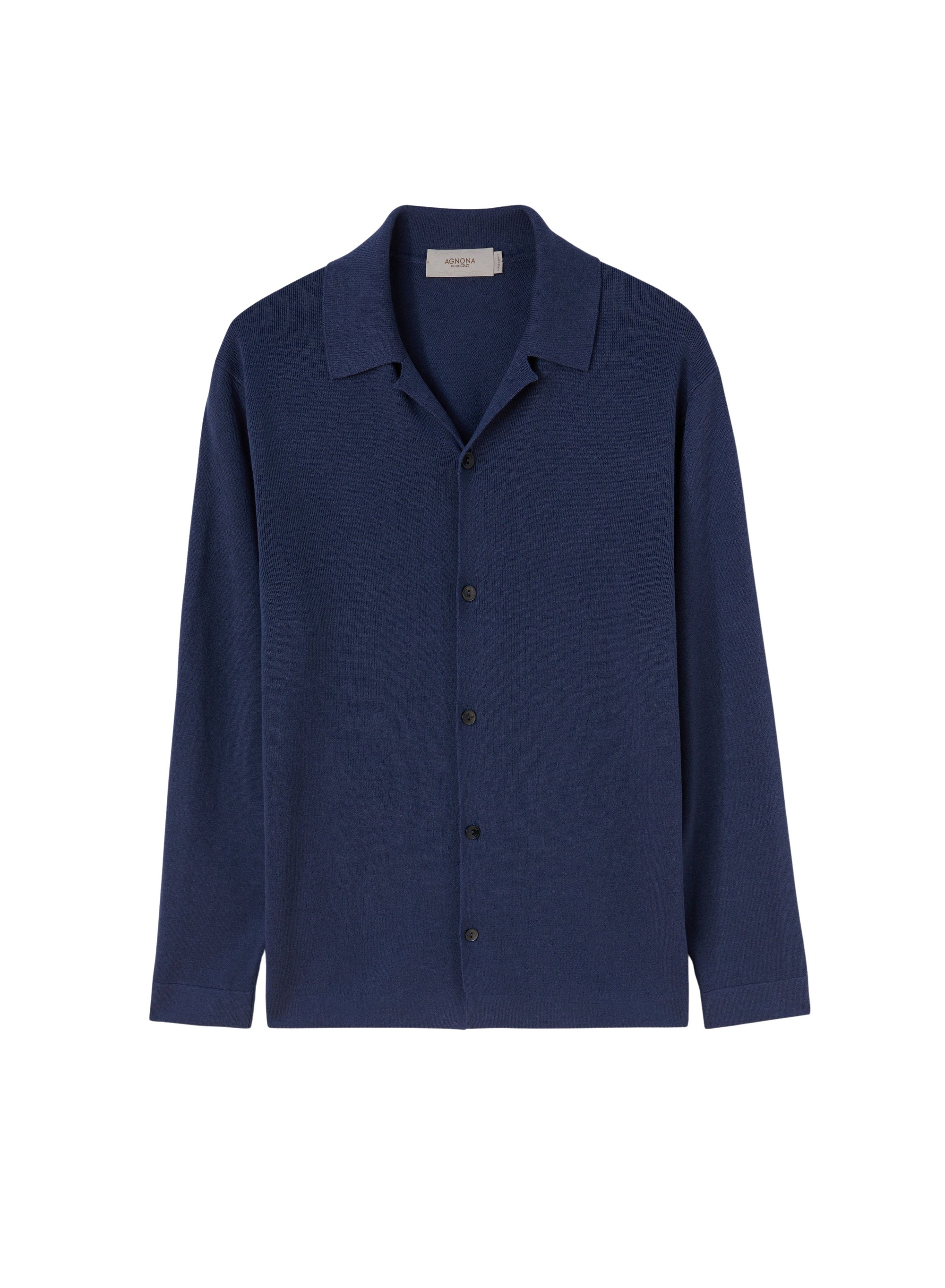 Indigo_3QTY // Chemise col polo à détails côtelés en lin - Indigo