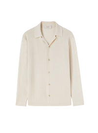 Chalk_3QTY // Chemise polo à détails côtelés en lin - Chalk