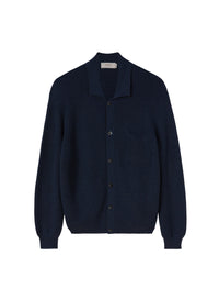 Indigo_3QTY // Chemise côtelée à poche plaquée en laine - Indigo