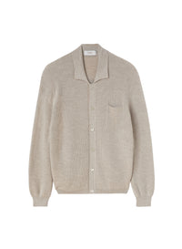 Stone_1QTY // Cardigan côtelé à poche plaquée en laine - Stone