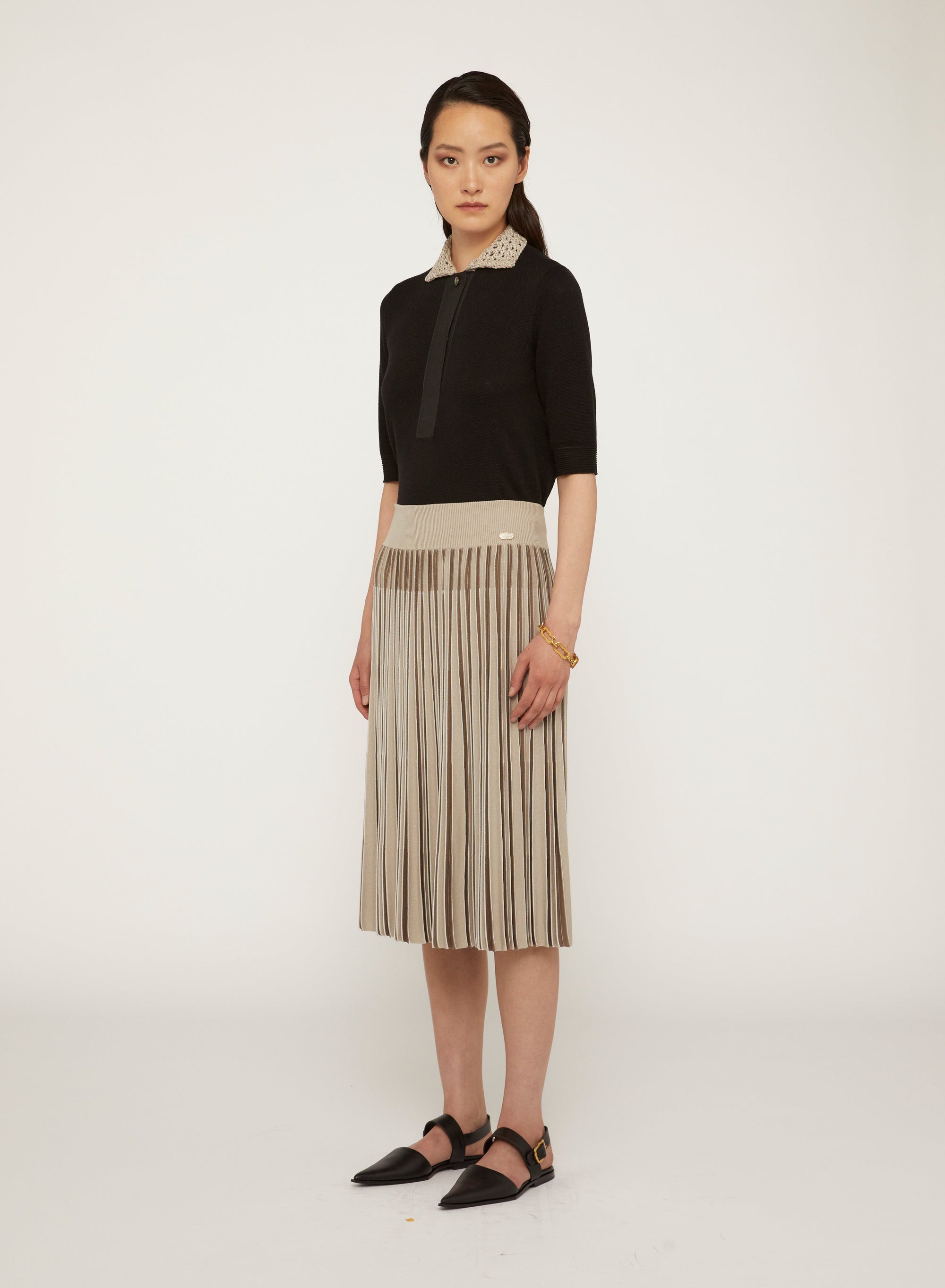 Pleated skirt with vertical silk stripes - Malva & White