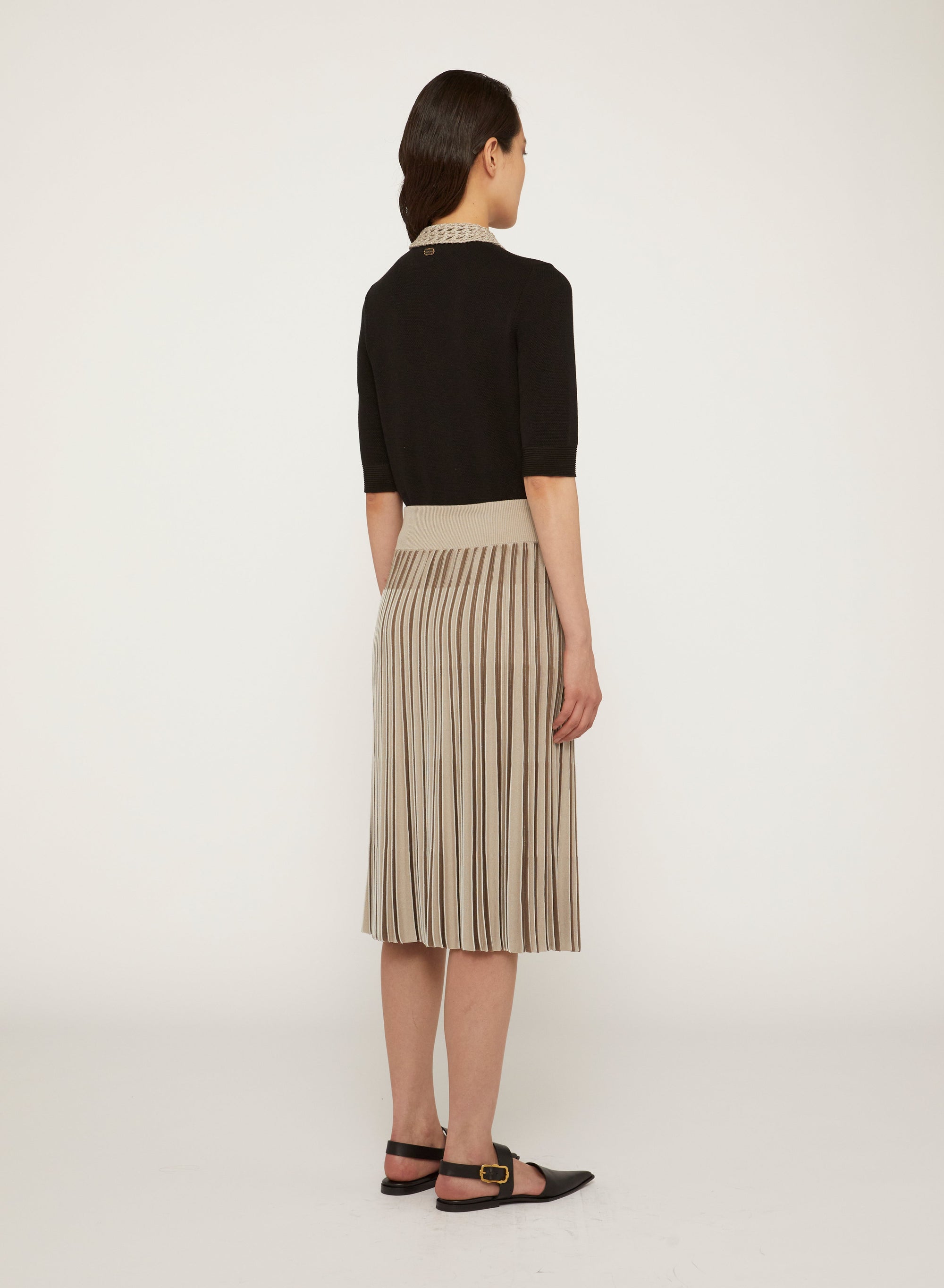 Pleated skirt with vertical silk stripes - Malva & White