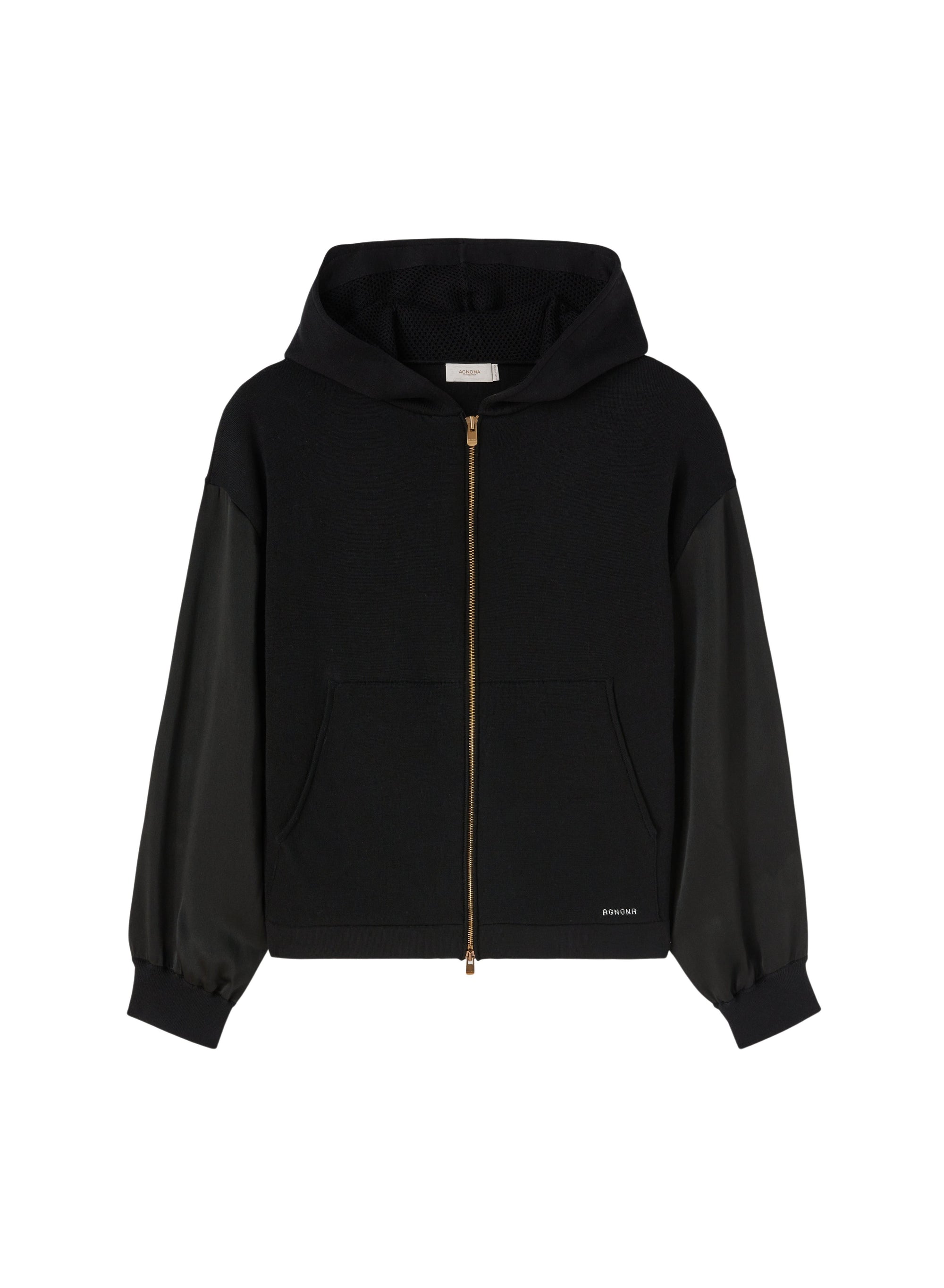 Black_2QTY // Gilet zippé et manches satinées en soie - Black