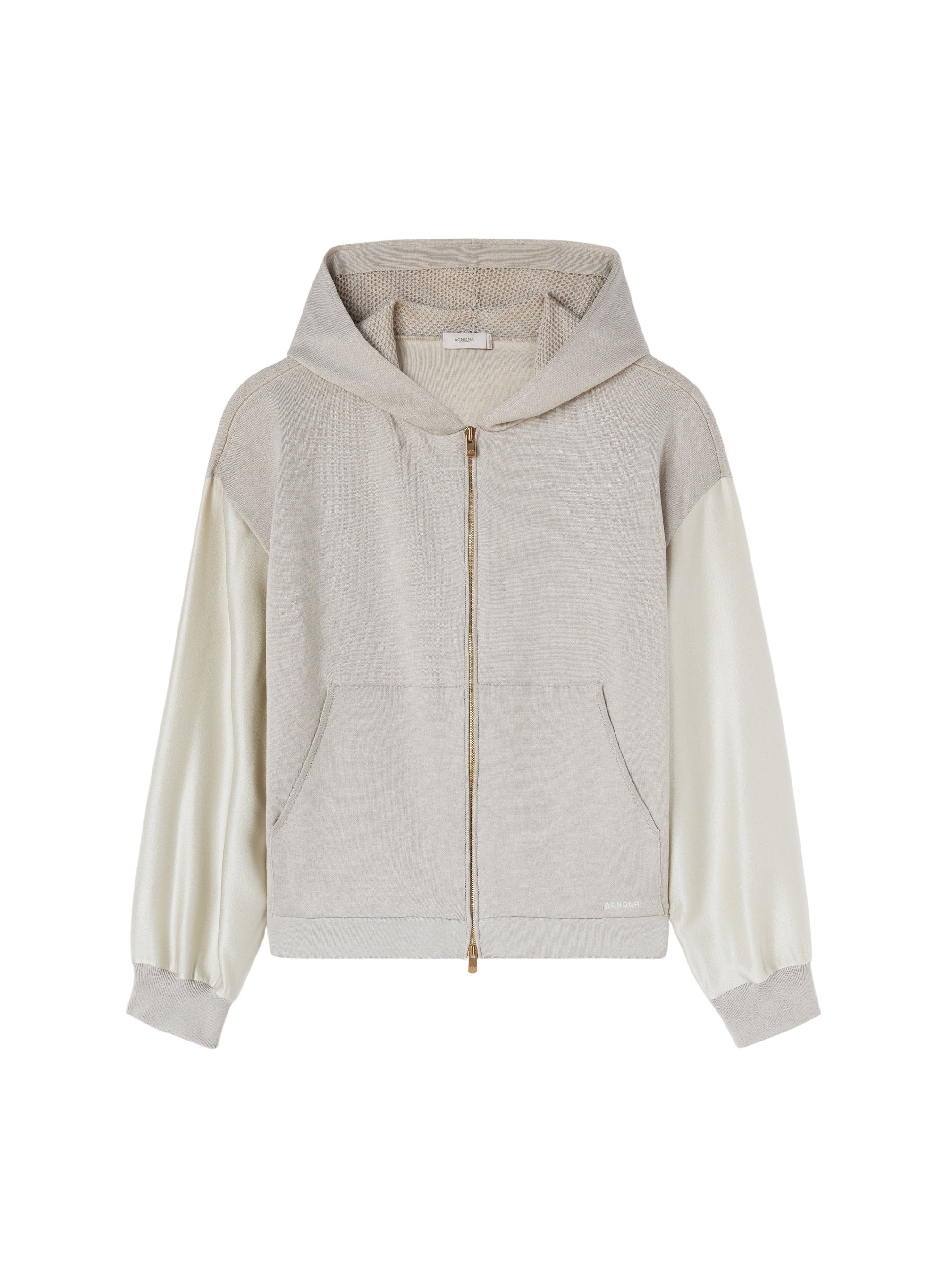 Stone_1QTY // Gilet zippé et manches satinées en soie - Stone