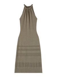 Linen_1QTY // Robe midi à fronces et bandes ajourées en laine - Linen