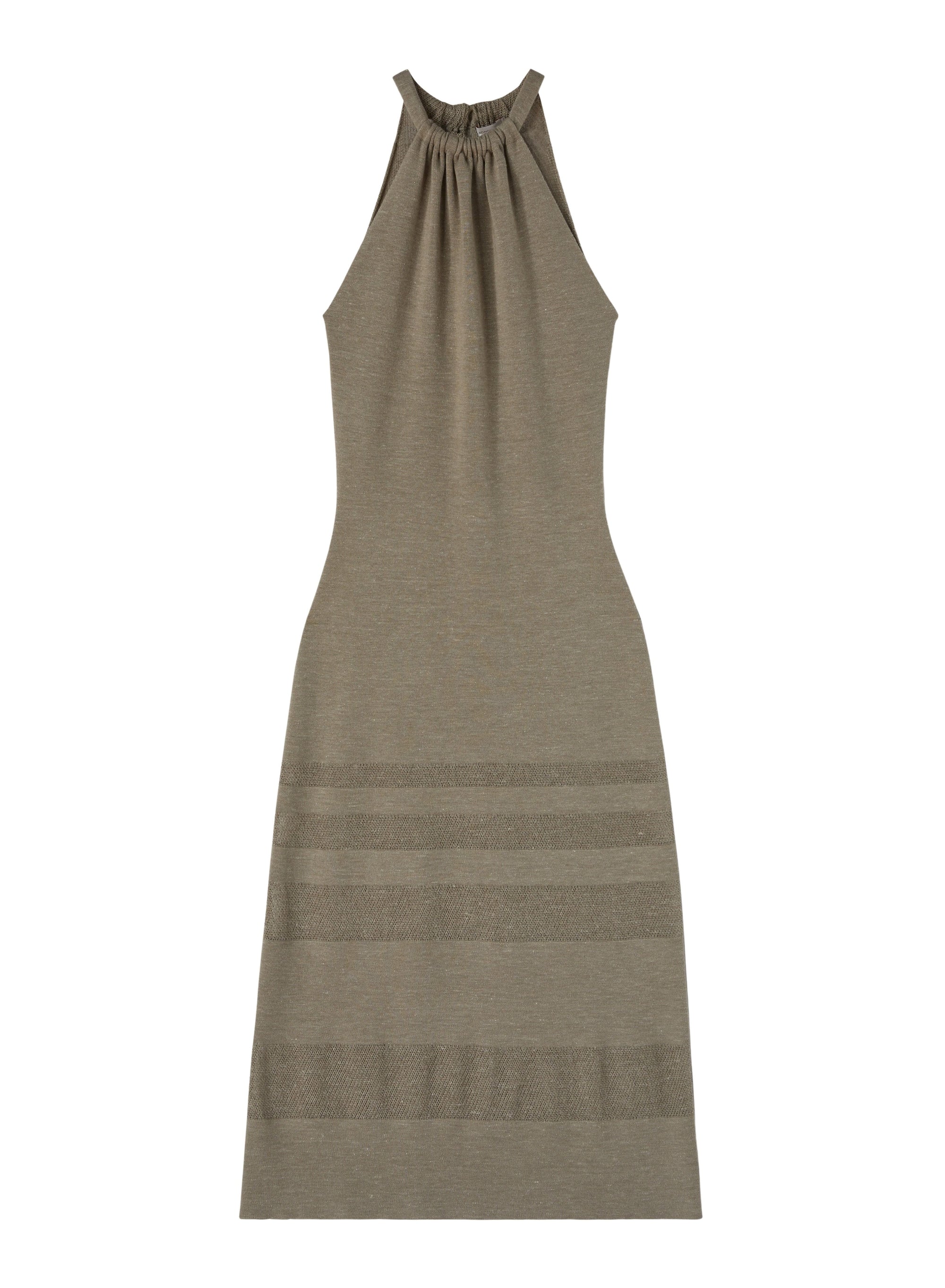 Linen_1QTY // Robe midi à fronces et bandes ajourées en laine - Linen