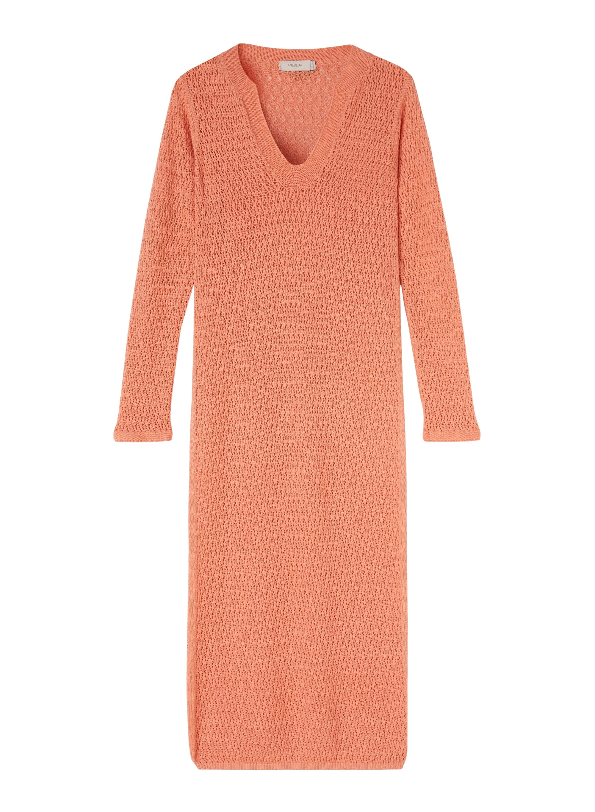 Coral_8QTY // Robe ajourée à bords côtelés en laine - Coral