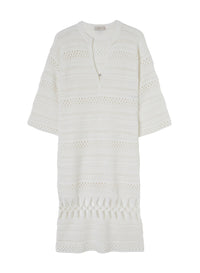 White_4QTY // Robe à motifs ajourés macramé en soie - White