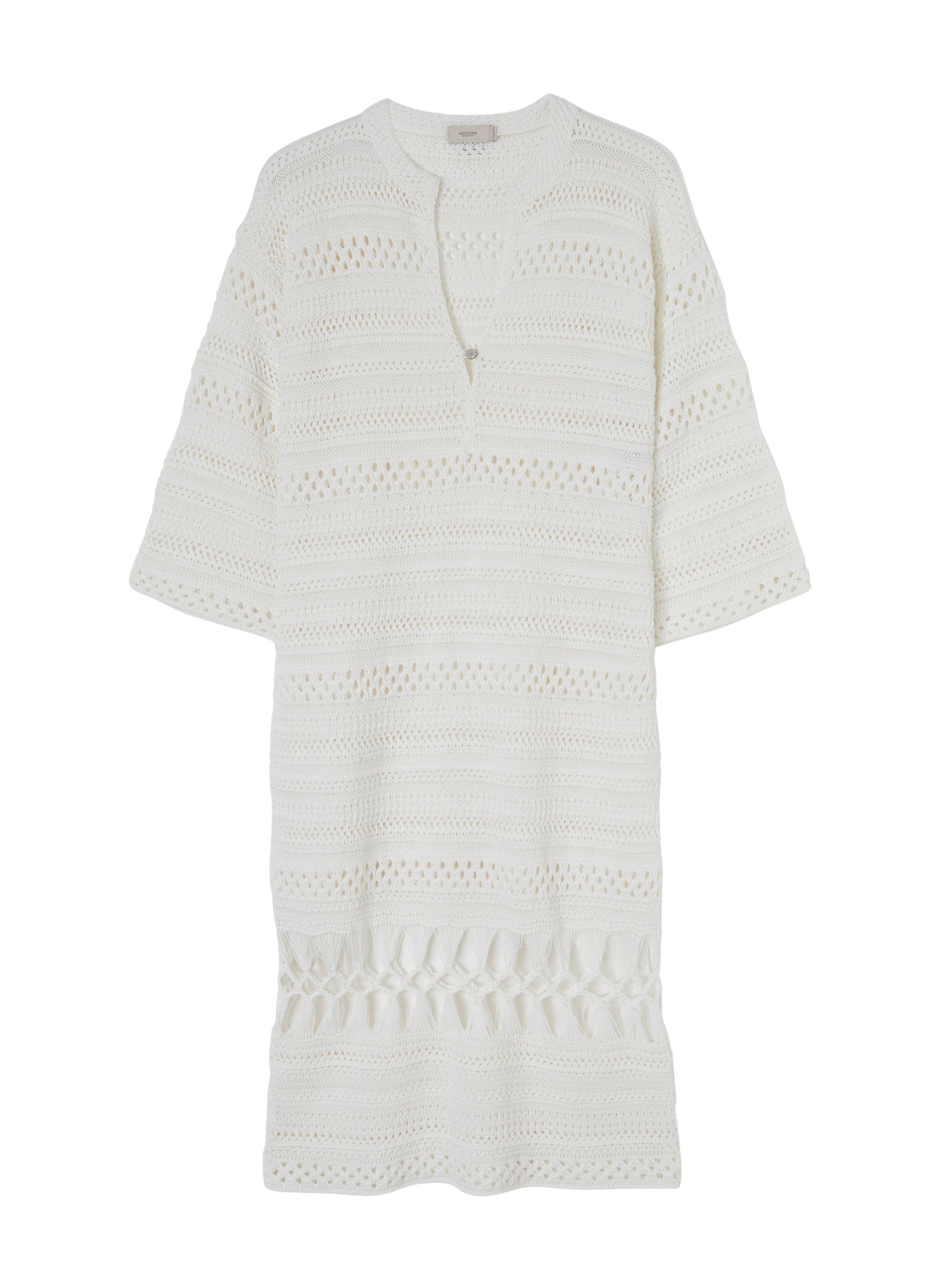 White_4QTY // Robe à motifs ajourés macramé en soie - White