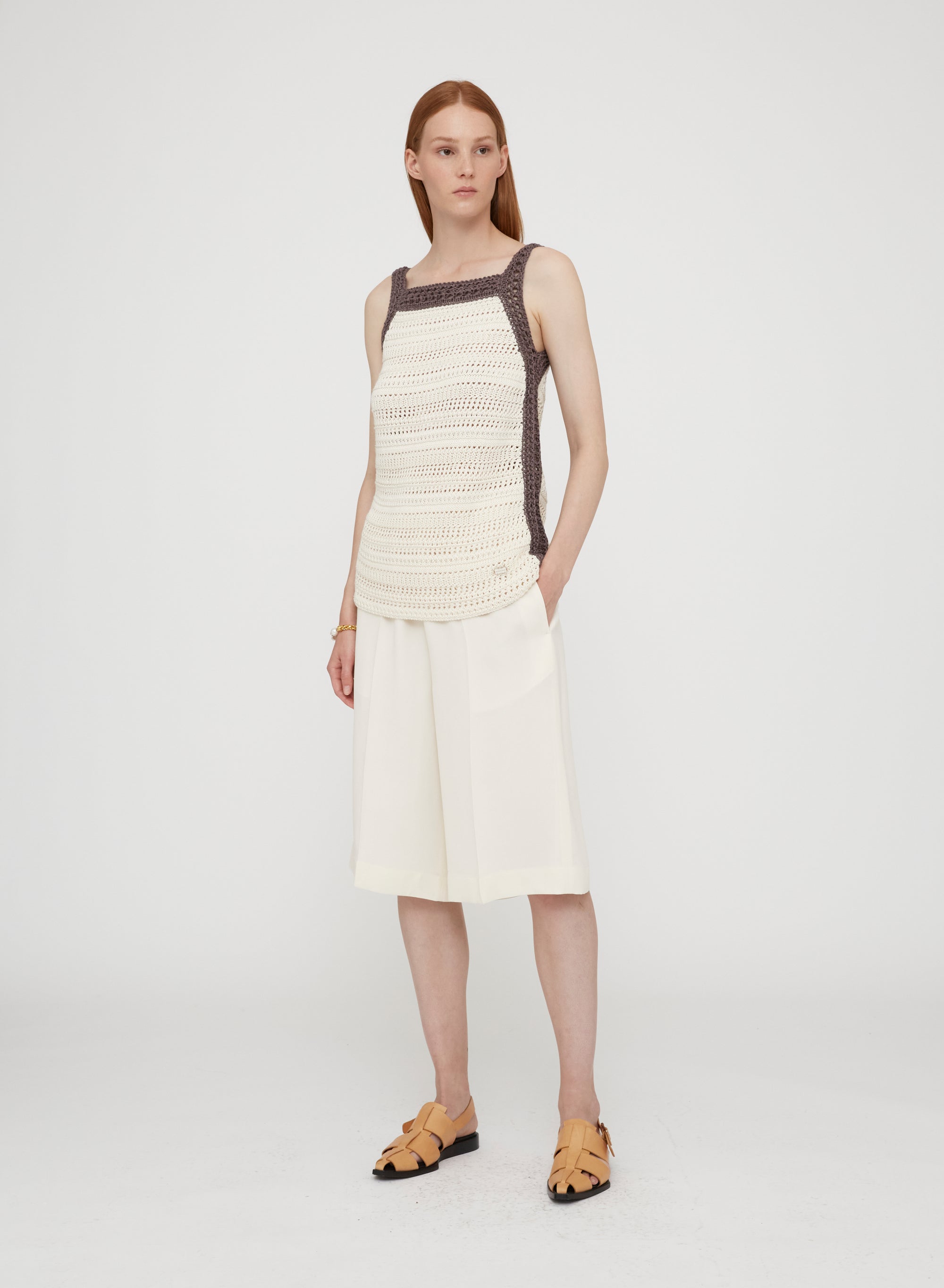 Chalk_2QTY // Débardeur à motifs ajourés en soie - Chalk