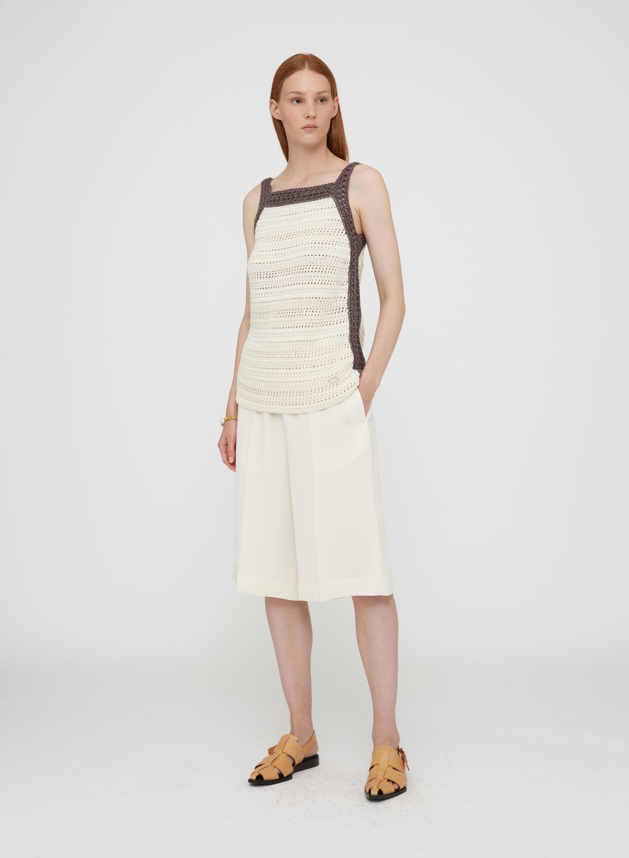 Openwork silk tank top - Glicine