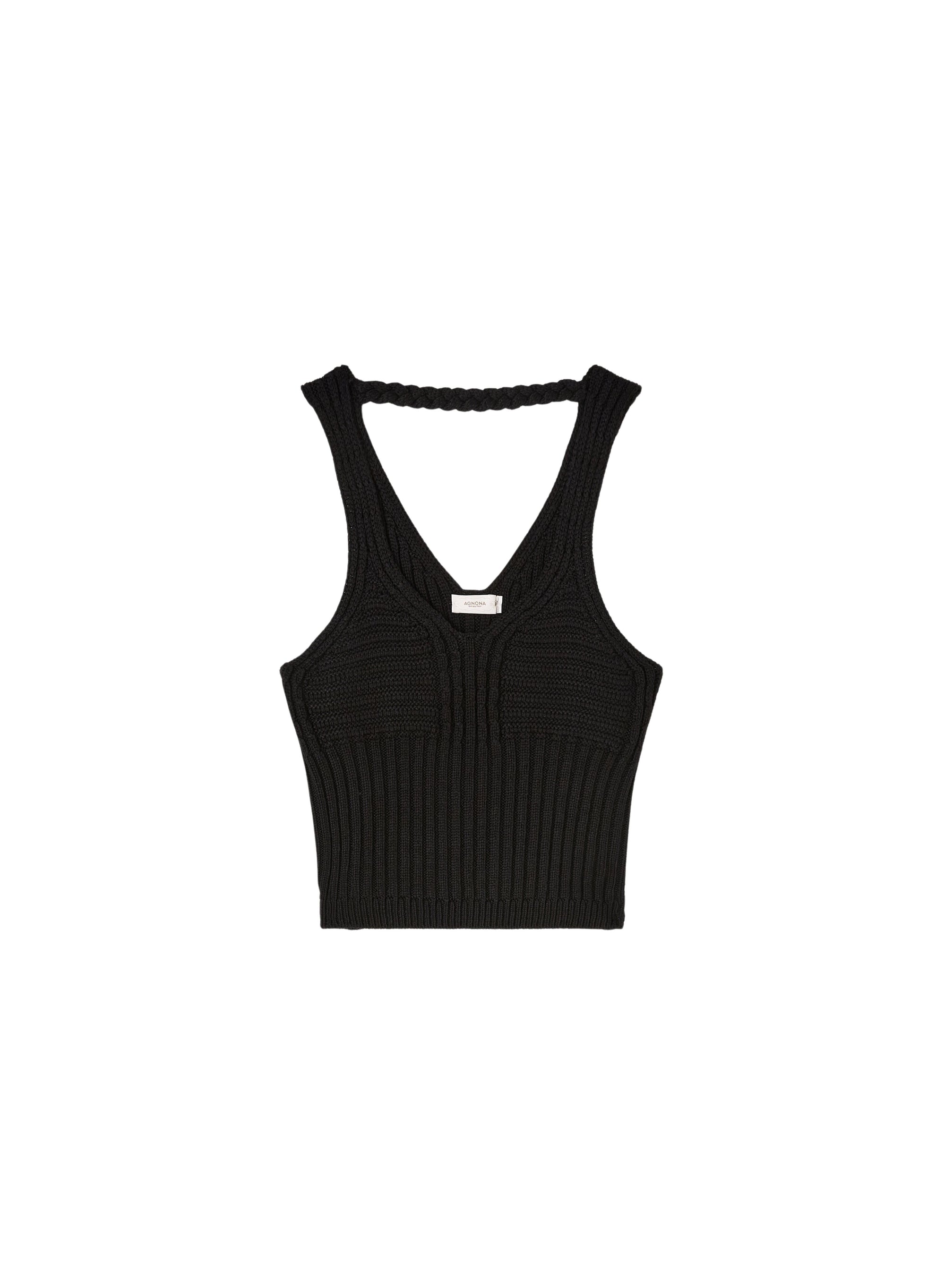 Black_2QTY // Débardeur court à maille tressée en soie - Black