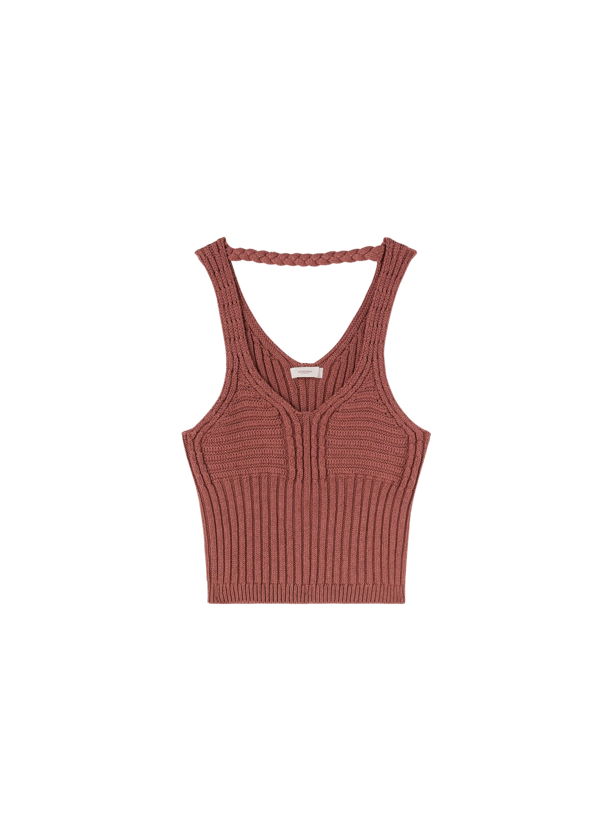 Camel_1QTY // NO PICS // Débardeur court à maille tressée en laine - Camel