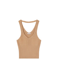 Débardeur court à maille tressée en laine - Camel