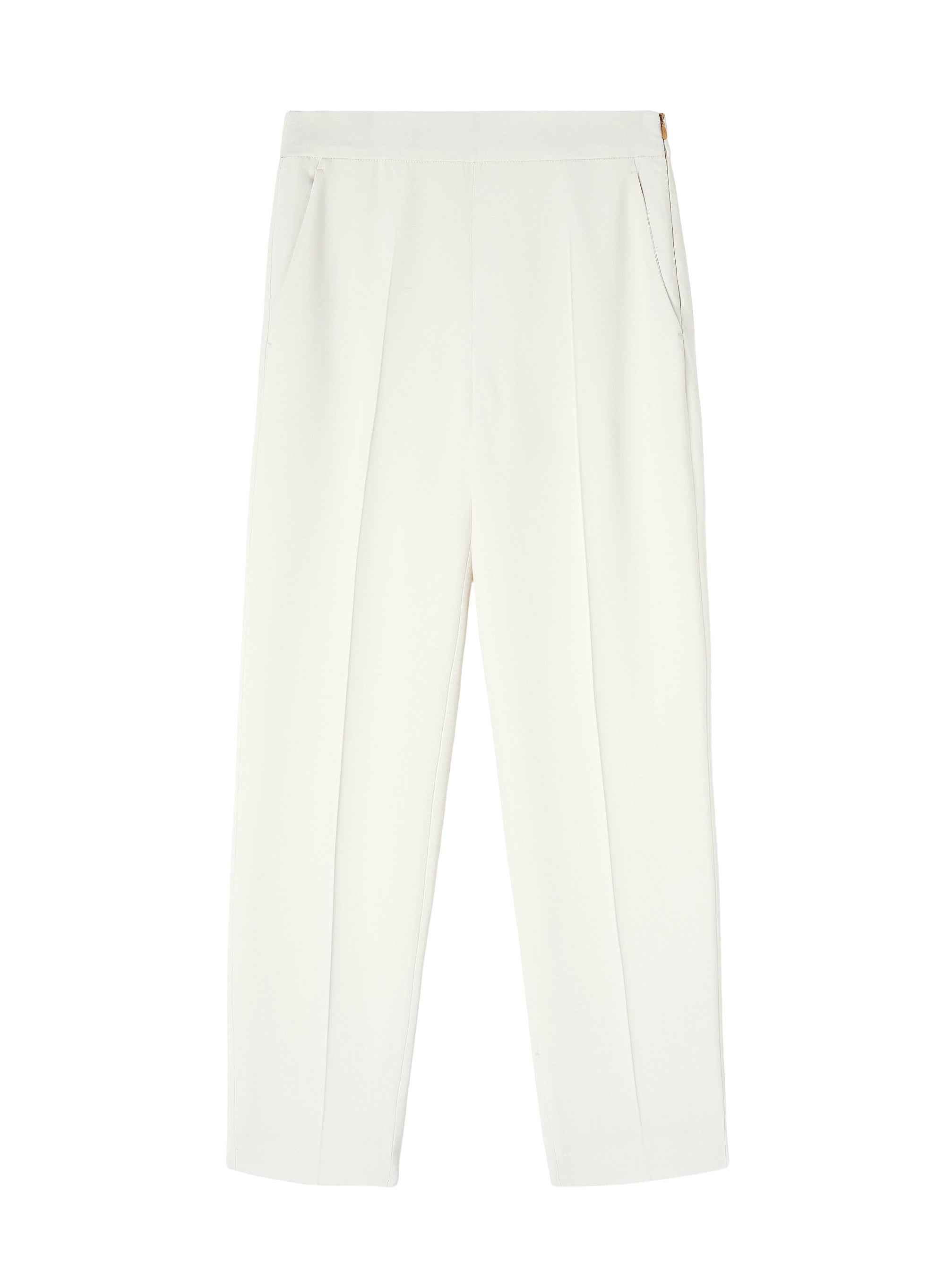 Straight-leg cropped trousers with pronounced pleats in wool - White