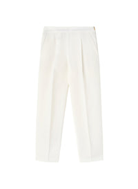 White_4QTY // Pantalon fuselé à plis marqués taille haute en lin - White