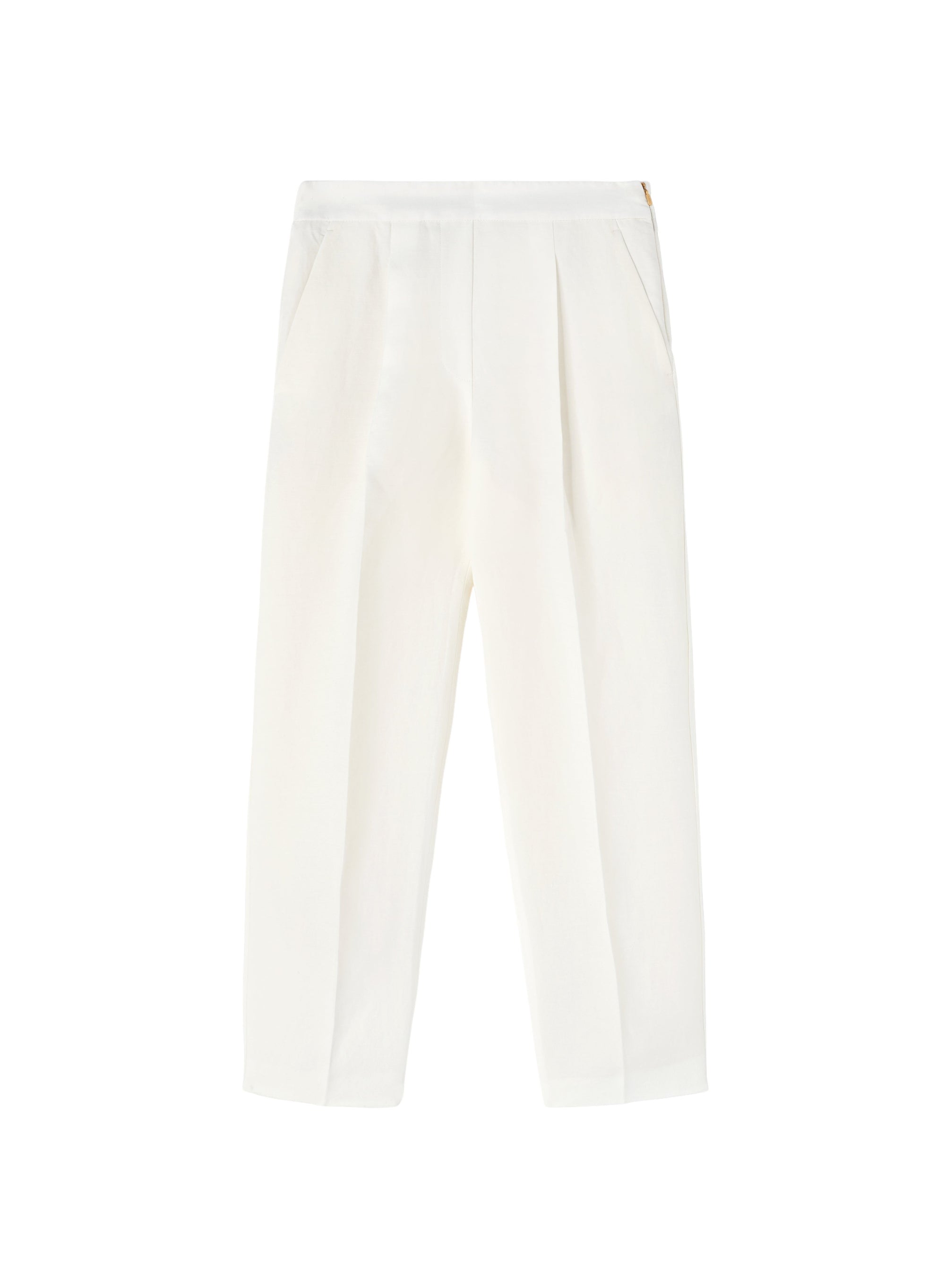 White_4QTY // Pantalon fuselé à plis marqués taille haute en lin - White