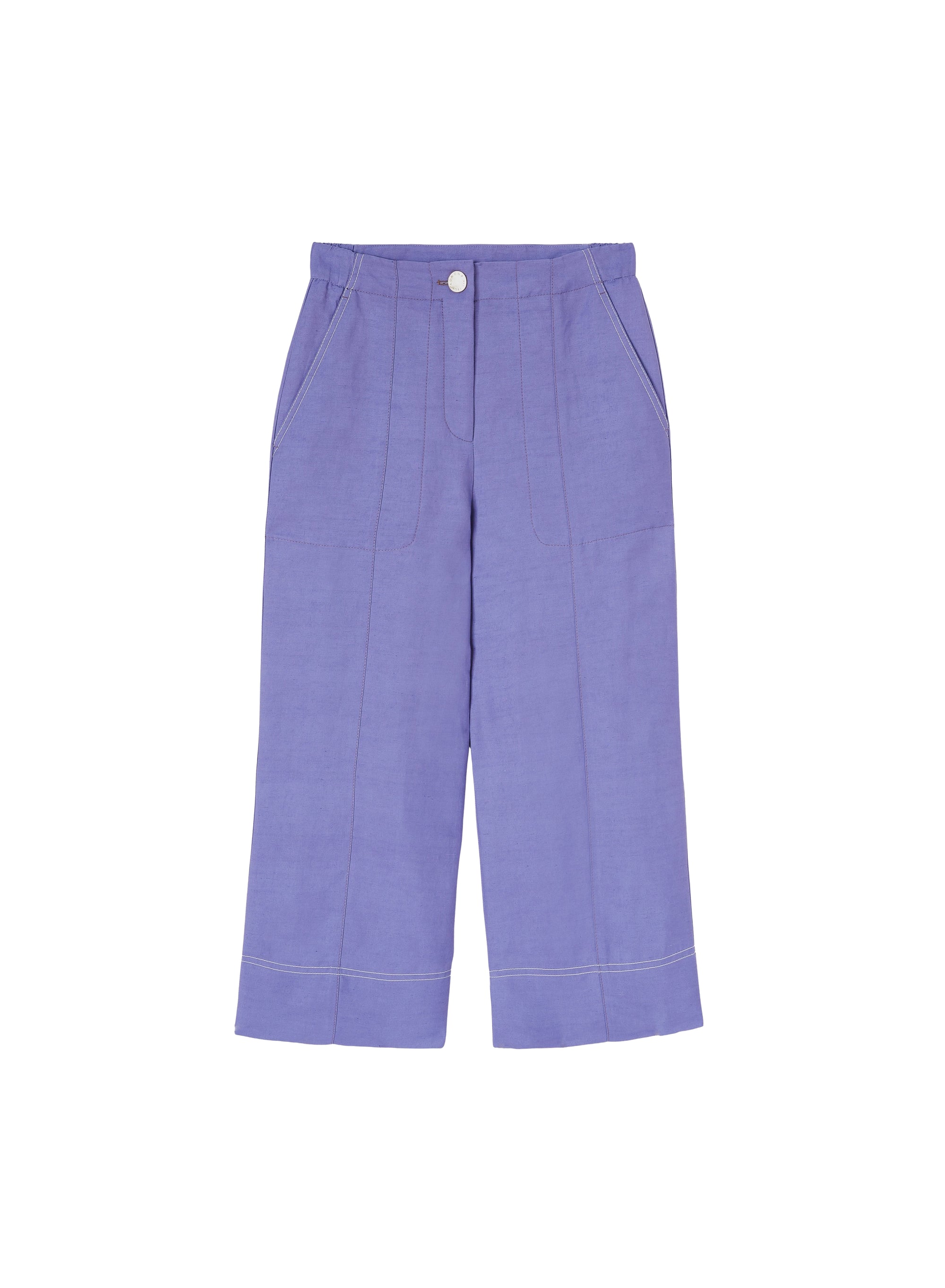 Linen cropped trousers with contrasting topstitching - Pervinca