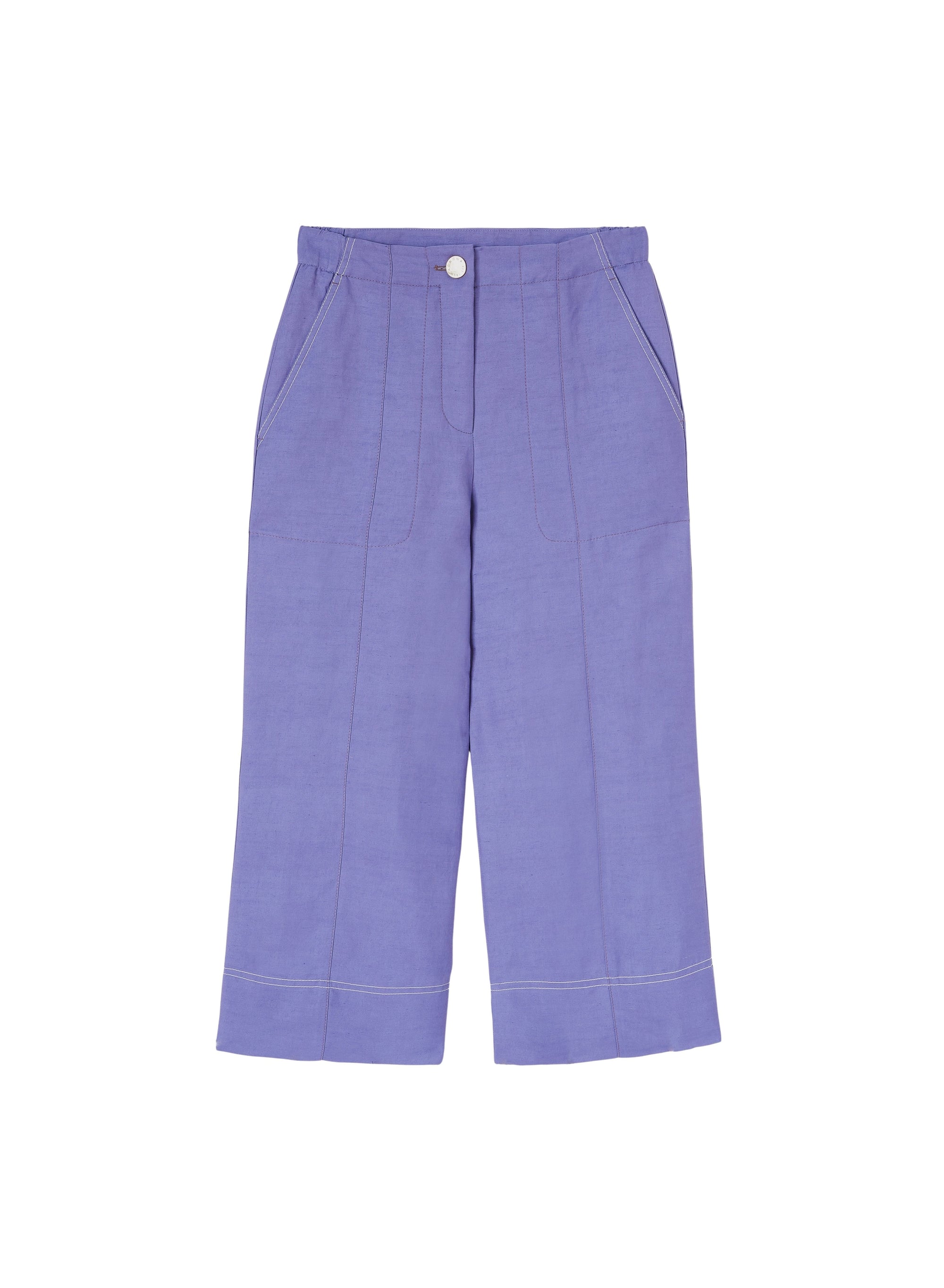 Pervinca_4QTY // Pantalon cropped à surpiqûres contrastantes en lin - Pervinca